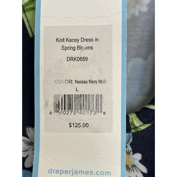 Draper James Dress Womens Size Large Blue Floral Garden Stretch Ruffle - Picture 5 of 9